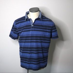 Vintage Y2K Gap Men Blue Striped Polo Shirt Short Sleeve Size XXL Blokecore